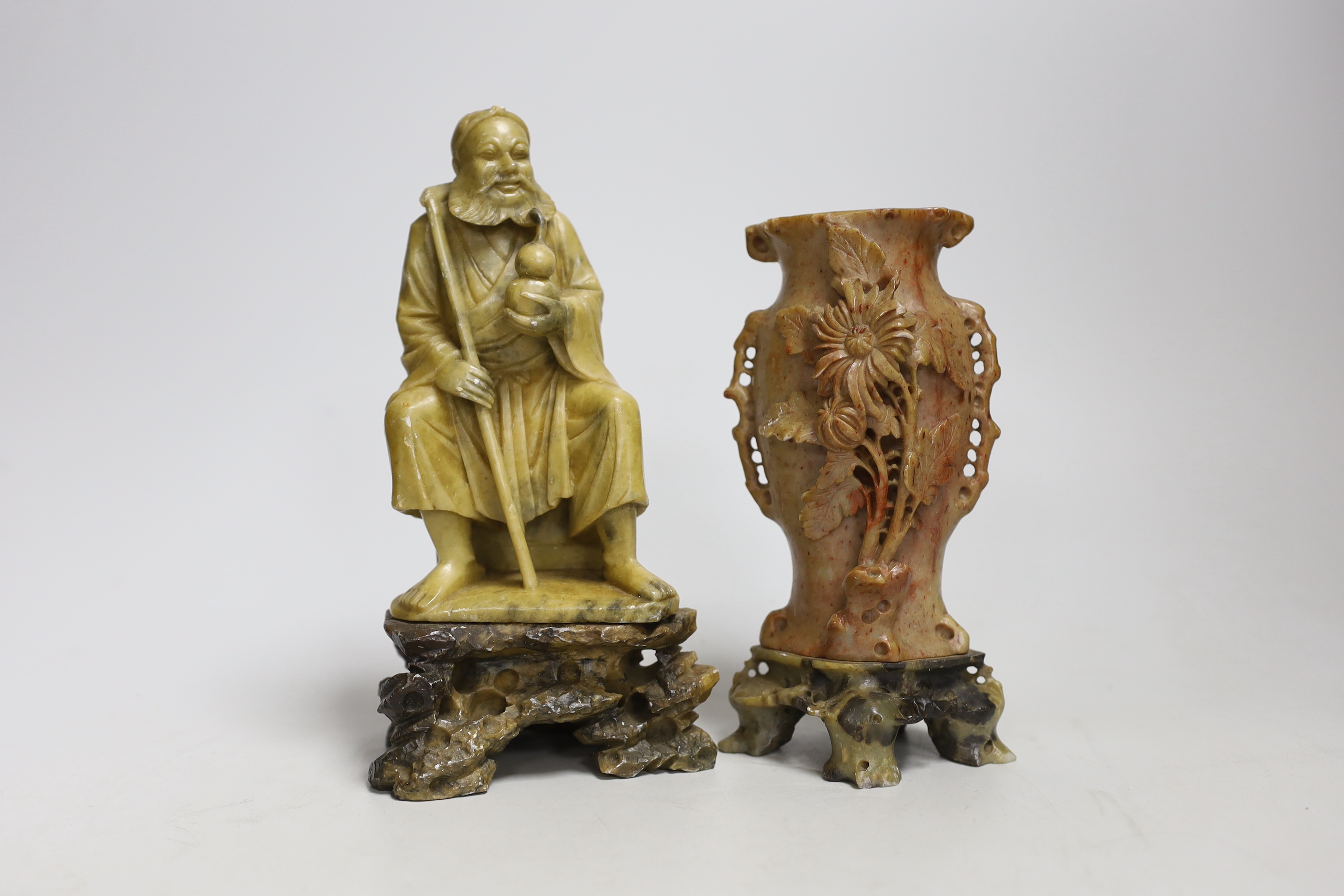 Two Chinese soapstone carvings, 19cm